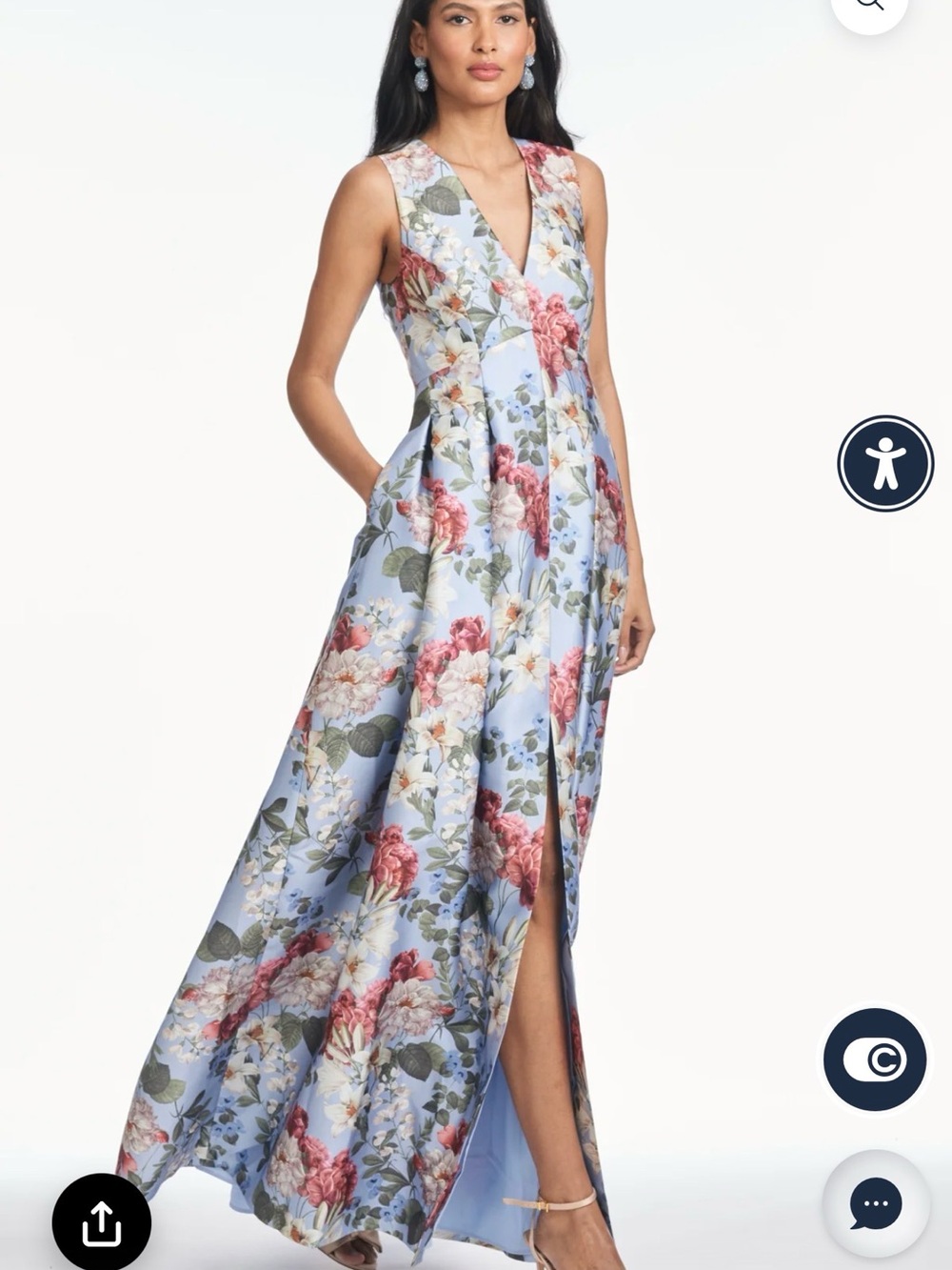 Sachin + Babi Light Blue Floral V-Neck Maxi Dress Worn Once